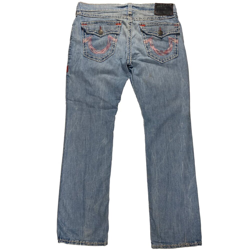 True Religion Ricky w/ Flaps Red Stitch Relaxed Straight Leg Jeans mens 38x32